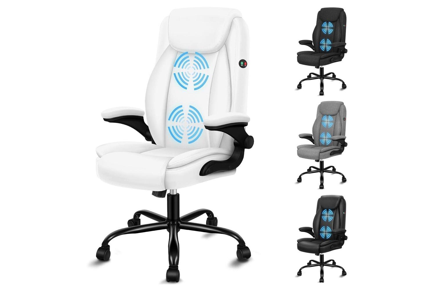 Alfordson Massage Office Chair | Ergonomic Computer Armchair | Faux Leather | White