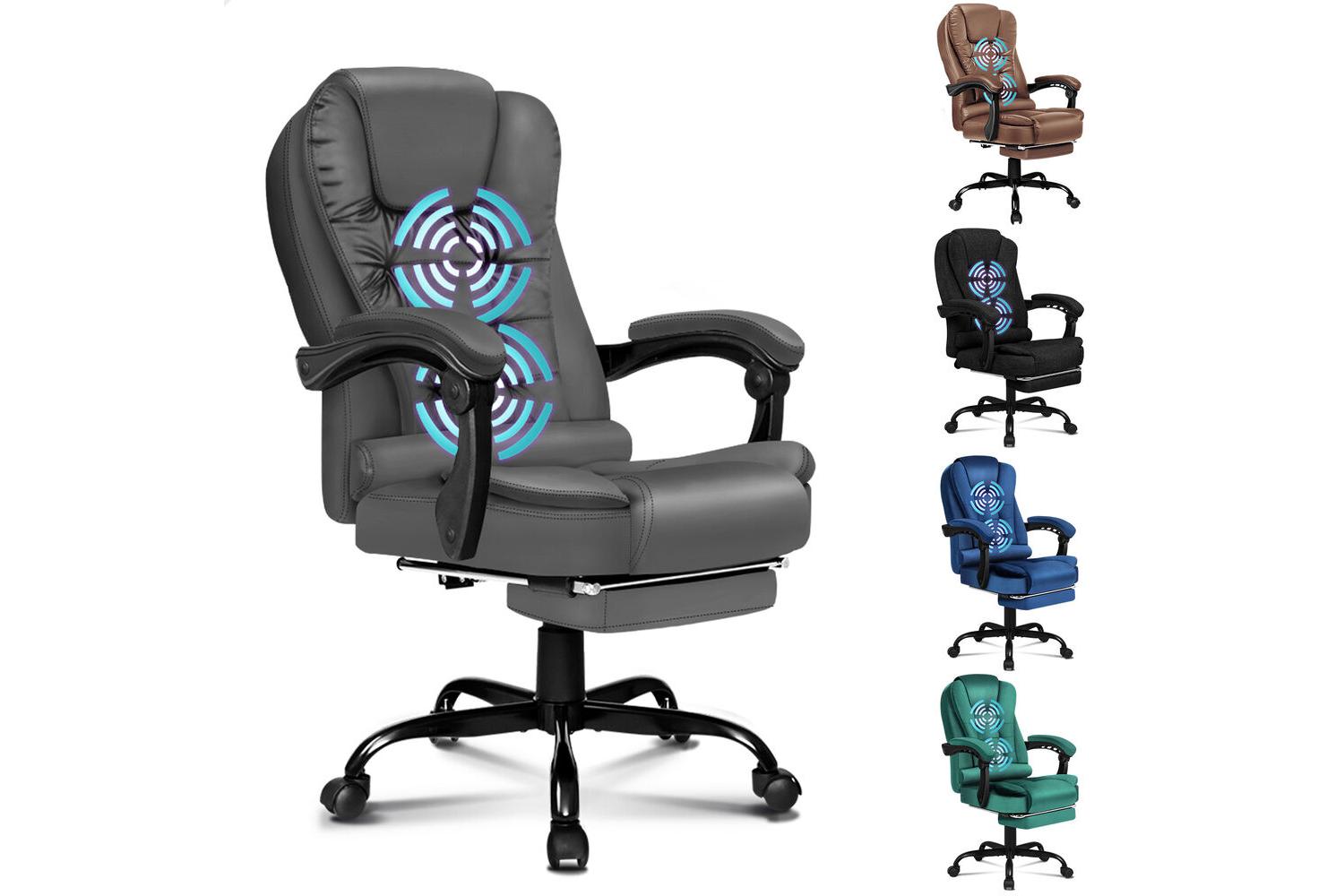 Alfordson Ergonomic Office Chair With Massage Footrest | Executive Desk Chair | Faux Leather | Grey