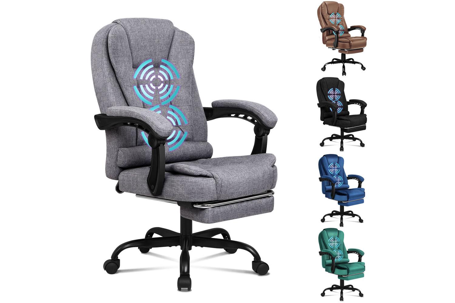 Alfordson Ergonomic Office Chair With Massage Footrest | Executive Desk Chair | Fabric Grey