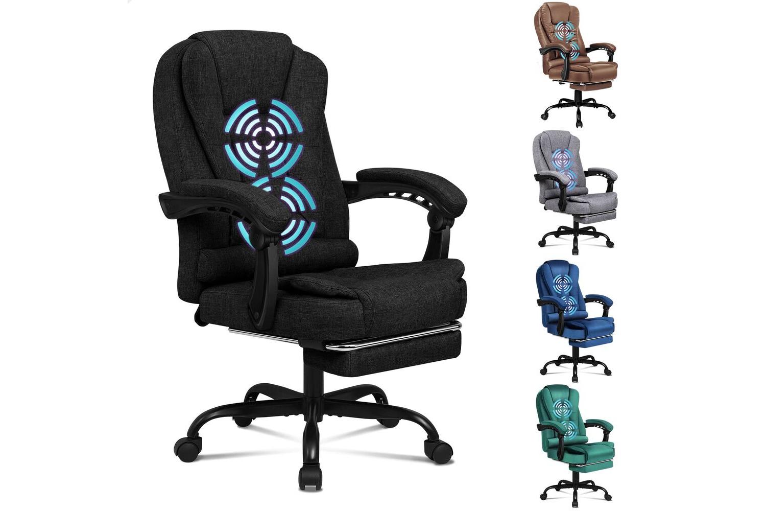 Alfordson Ergonomic Office Chair With Massage Footrest | Executive Desk Chair | Fabric Black