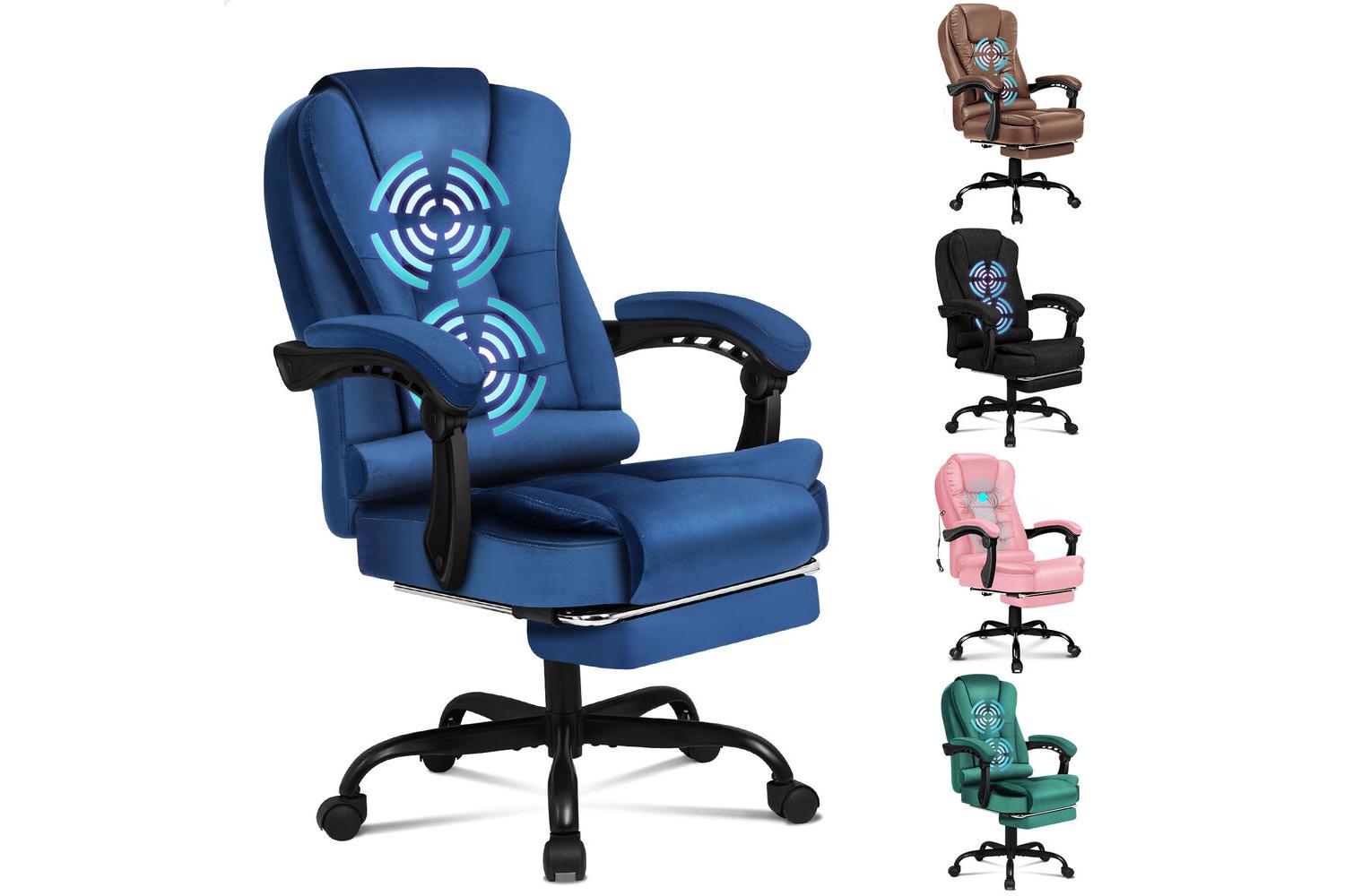 Alfordson Ergonomic Office Chair With Massage Footrest | Executive Desk Chair | Velvet Blue