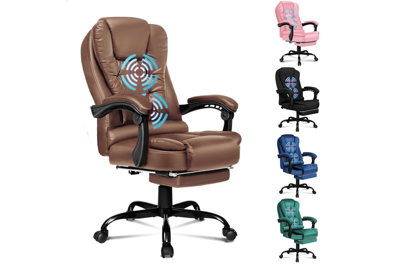 Alfordson Ergonomic Office Chair With Massage Footrest | Executive Desk Chair | Faux Leather Brown