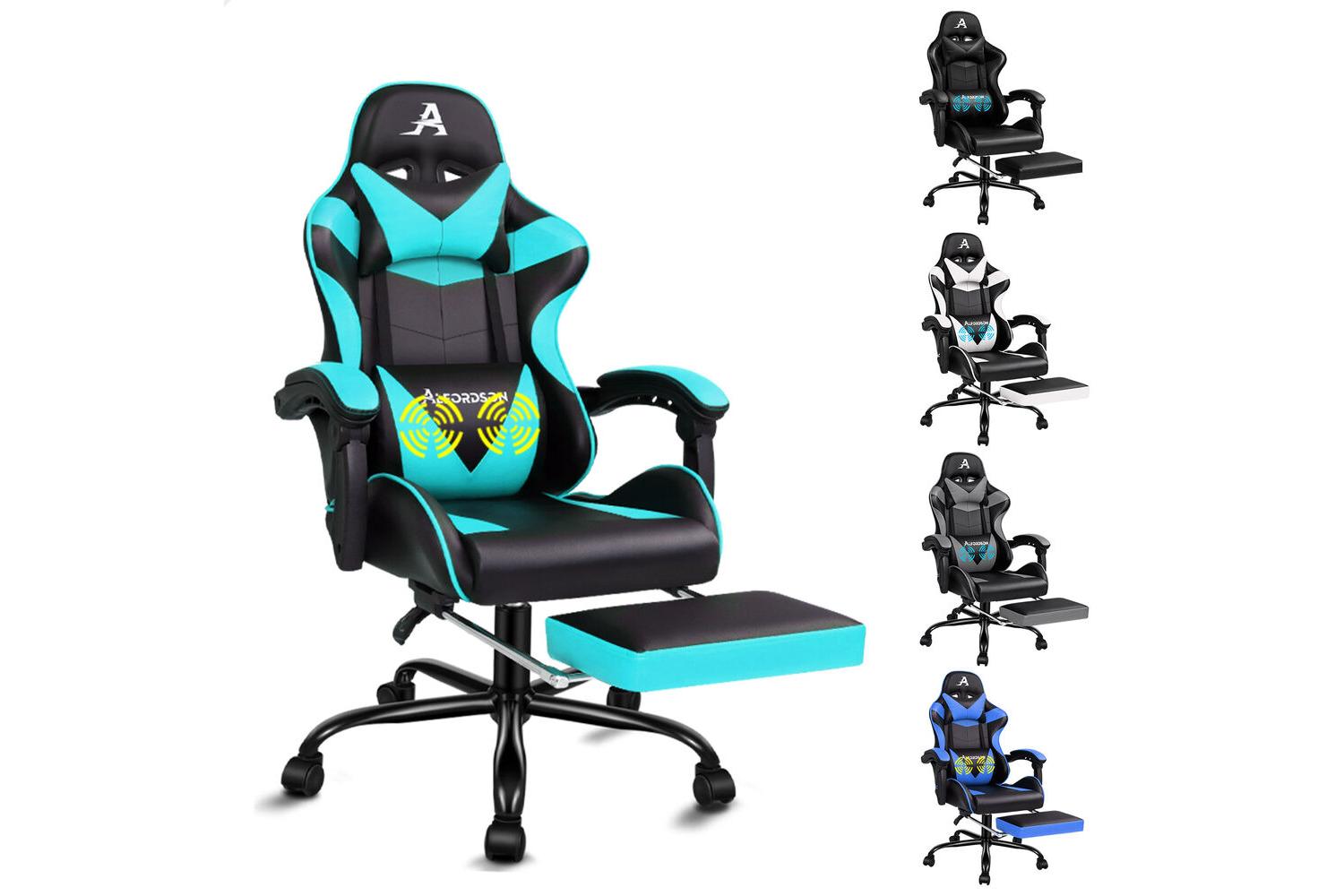 Alfordson Video Game Chair Ergonomic Office Chair | Faux Leather | Cyan