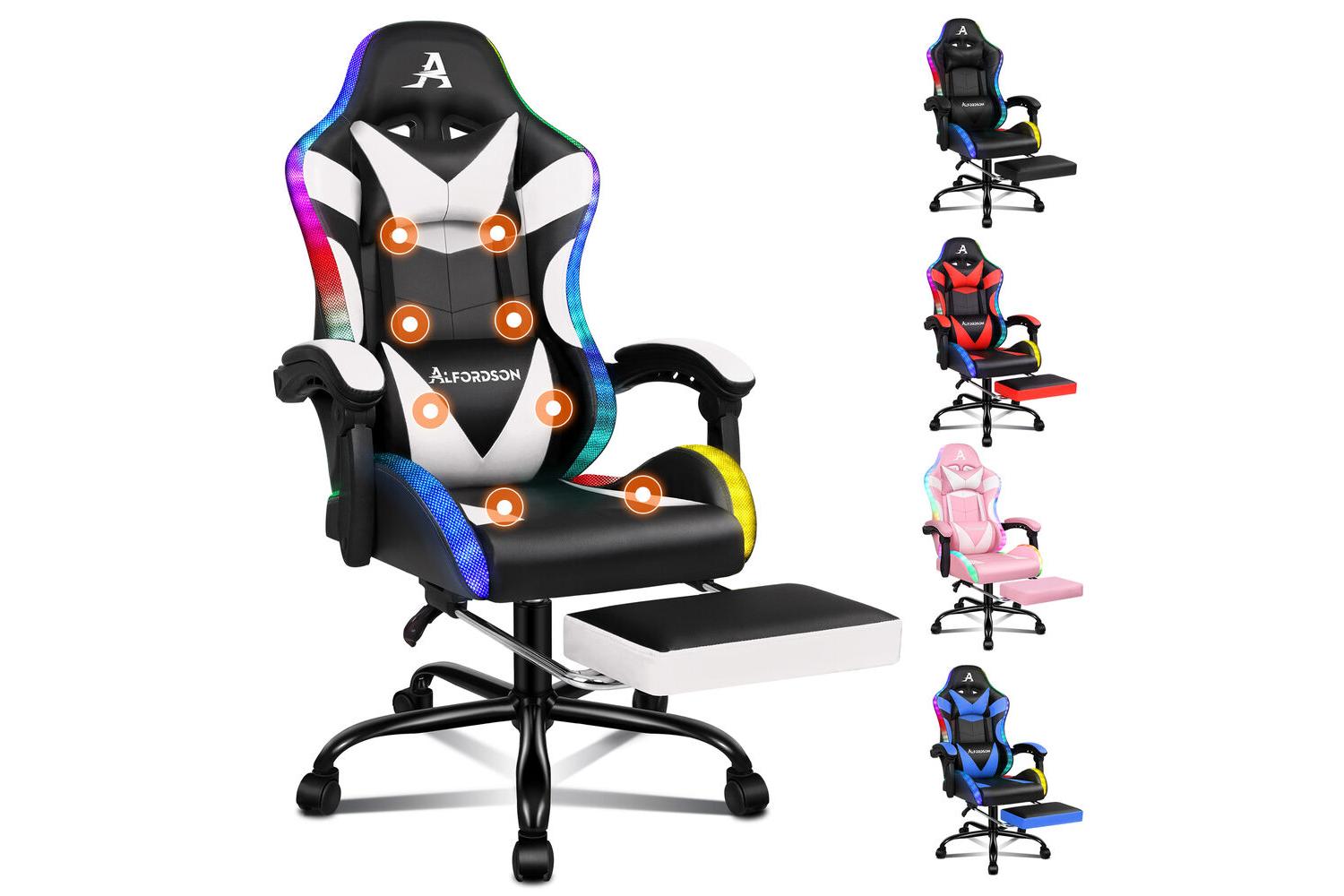 Alfordson Gaming Massage Chair | Massage Racing Chair | Pu Leather | White