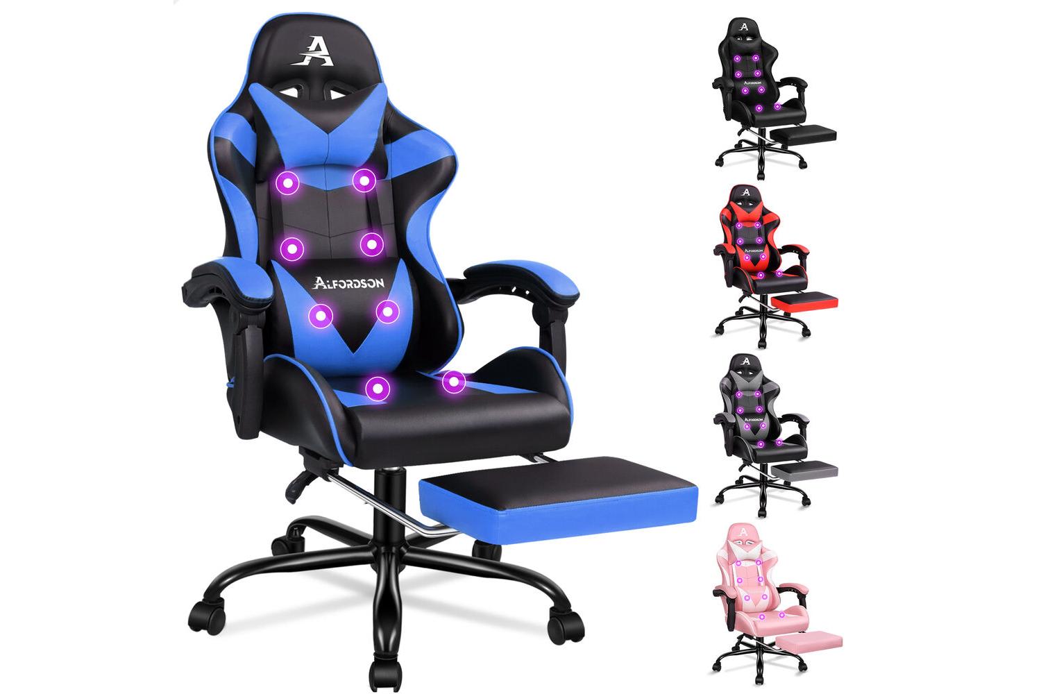 Alfordson Gamer Massage Chair | Racing Chair | Pu Leather | Blue