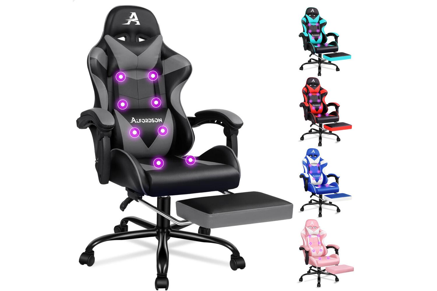Alfordson Gamer Massage Chair | Racing Chair | Pu Leather | Grey