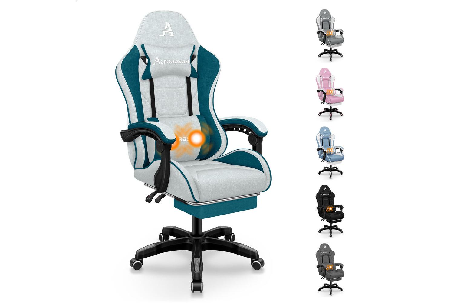 Alfordson Massage Gaming Chair Computer Office Chair With Footrest | Fabric | Dark Teal Green