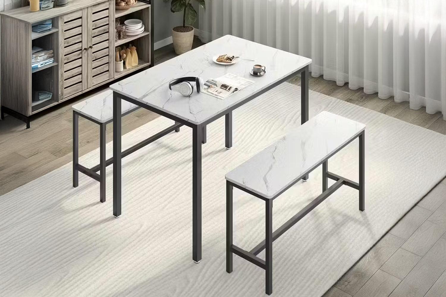Vasagle Dining Set | Table & 2 Benches | White