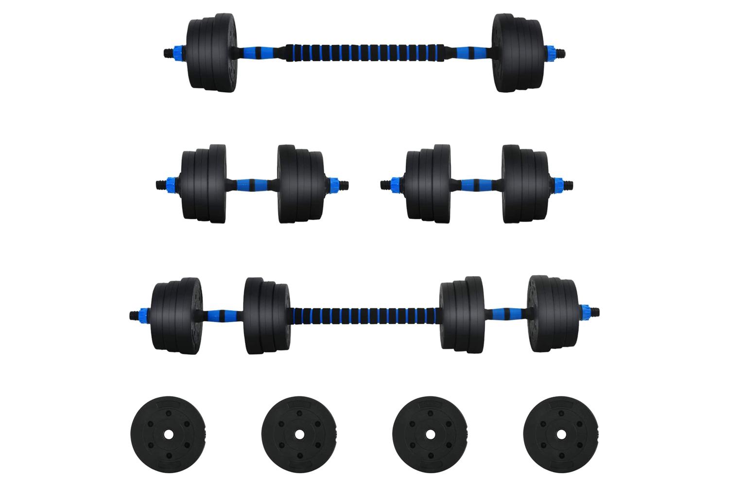 Vidaxl 2-in-1 Dumbbell Set Black And Blue 121 X 19.5 X 19.5 Cm