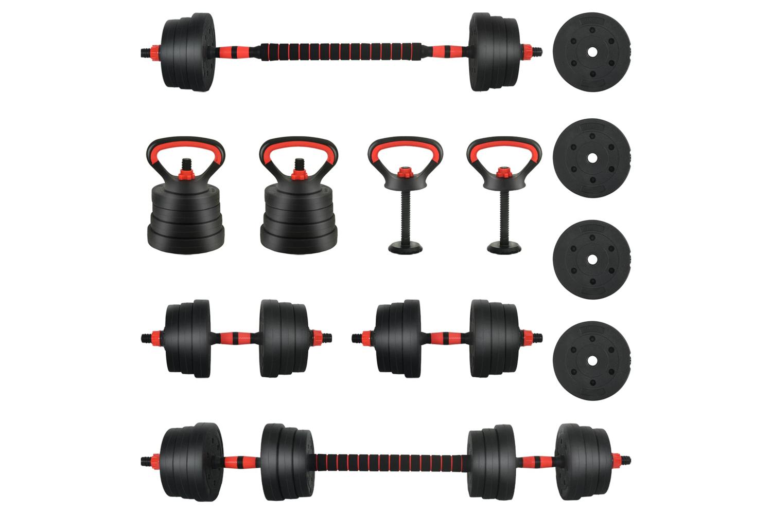 Vidaxl 4-in-1 Dumbbell Set Black And Red 121 X 19.5 X 19.5 Cm