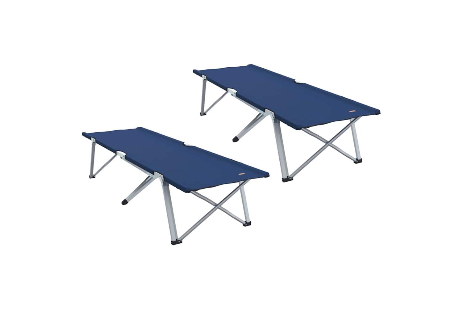 Vidaxl Folding Camping Bed Folding 2 Pcs Blue 194 X 62.5 X 42.5 Cm