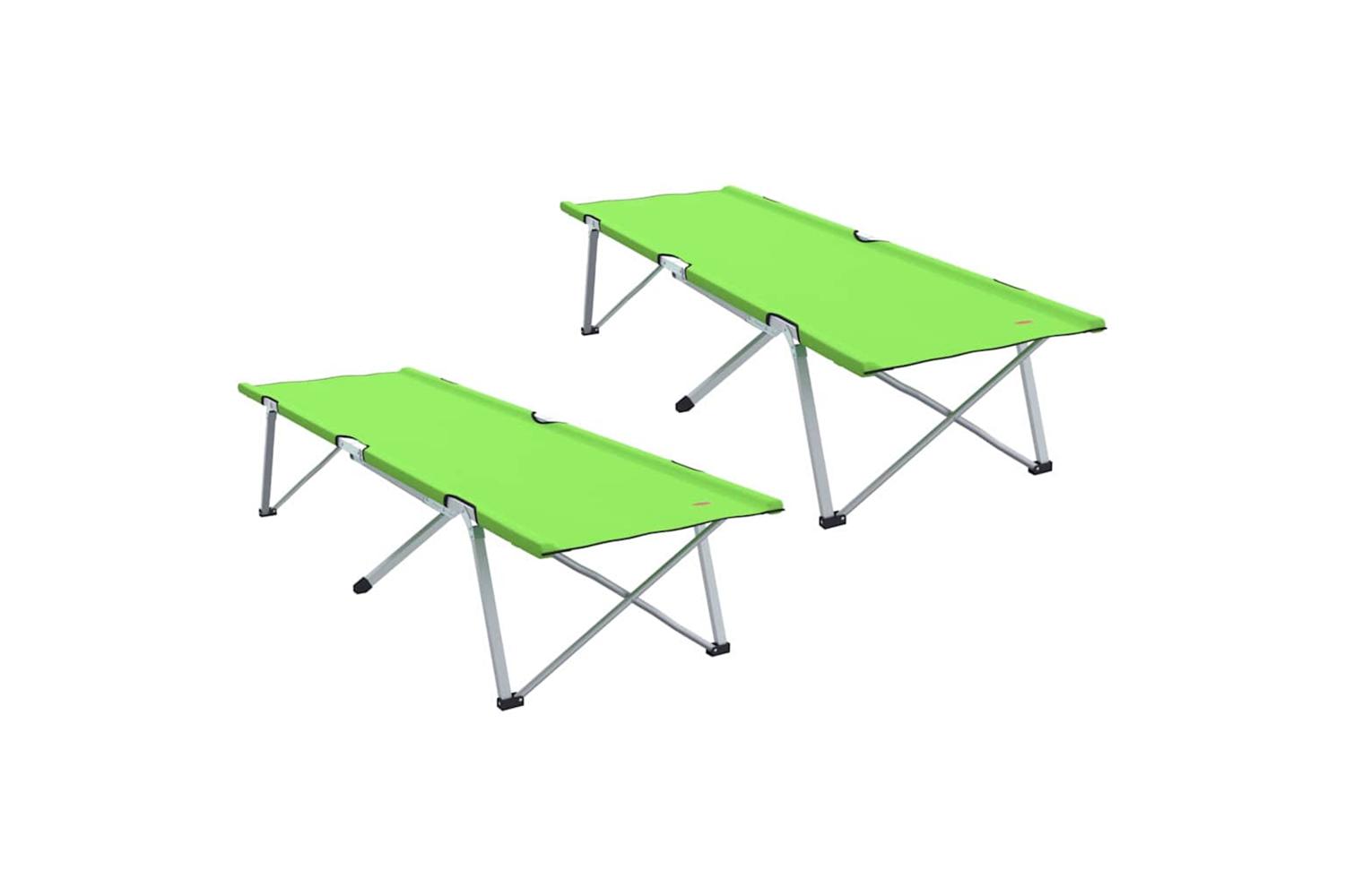 Vidaxl Folding Camping Bed Folding 2 Pcs Green 194 X 62.5 X 42.5 Cm