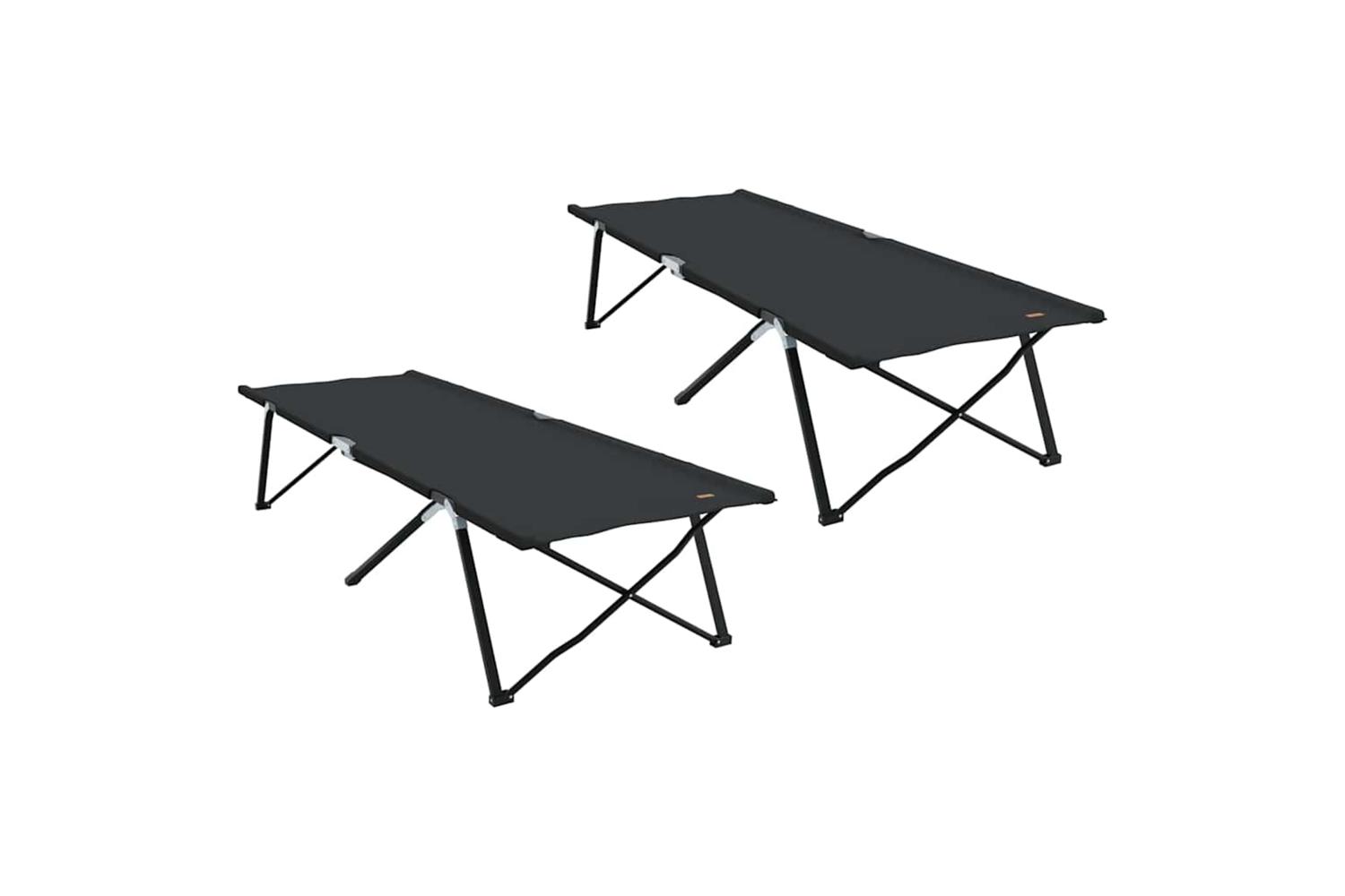 Vidaxl Folding Camping Bed Folding Manual 2 Pcs Black 206 X 76 X 74 Cm