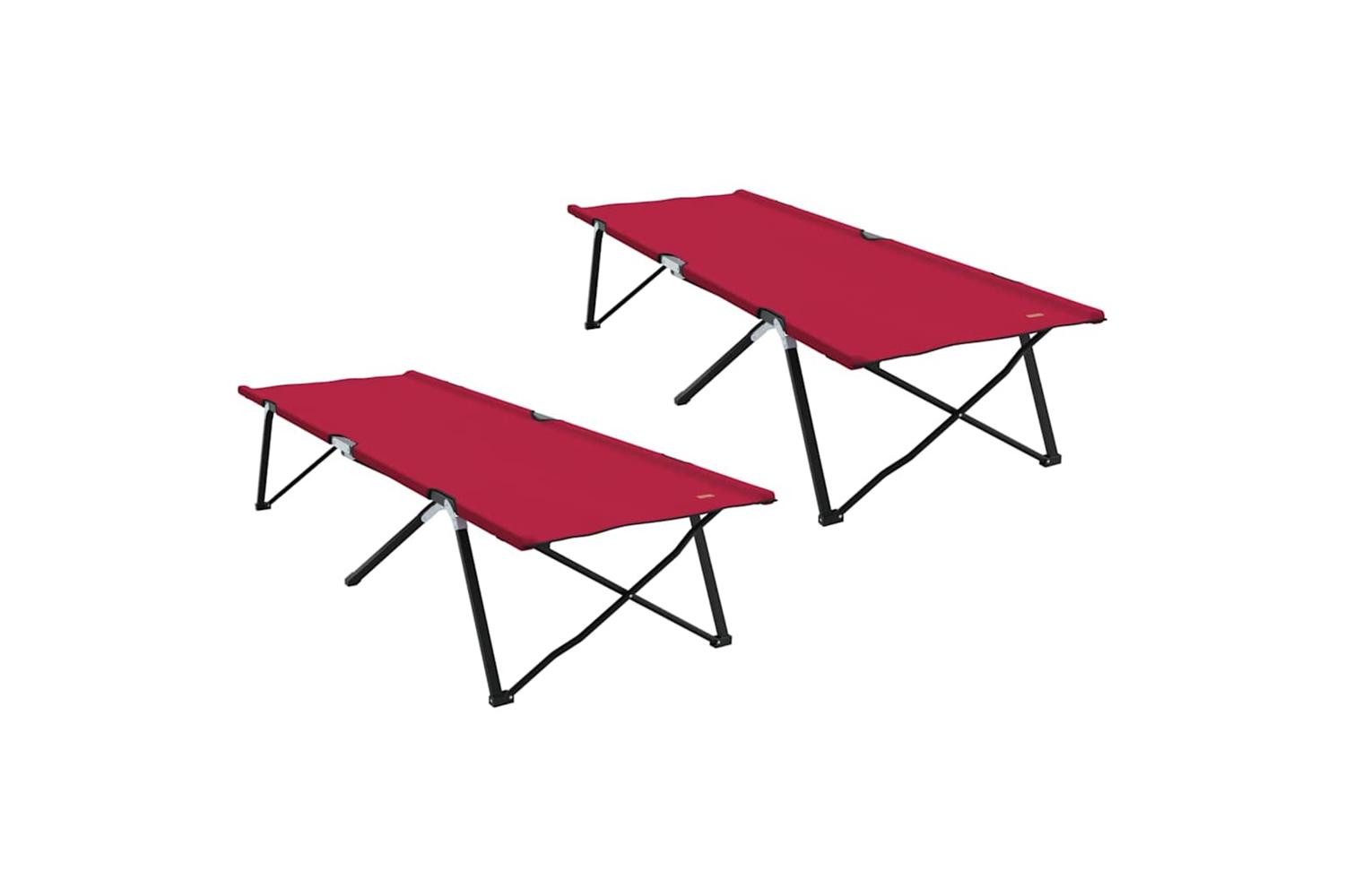 Vidaxl Folding Camping Bed 2 Pcs Red 206 X 76 X 74 Cm Oxford And Steel