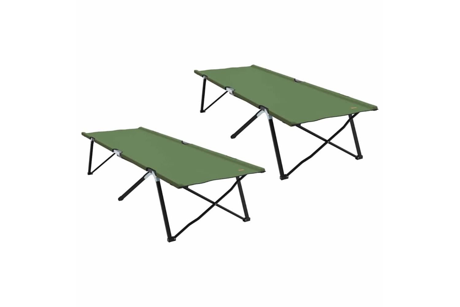 Vidaxl Folding Camping Bed Folding Manual 2 Pcs Green 206 X 76 X 74 Cm