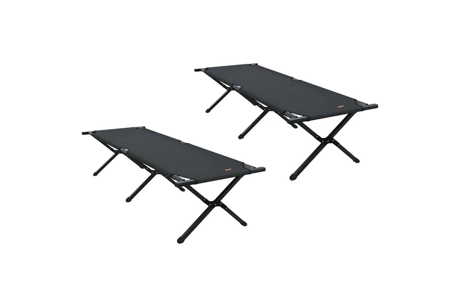Vidaxl Folding Camping Bed 2 Pcs Black 193 X 69 X 45 Cm Oxford Fabric