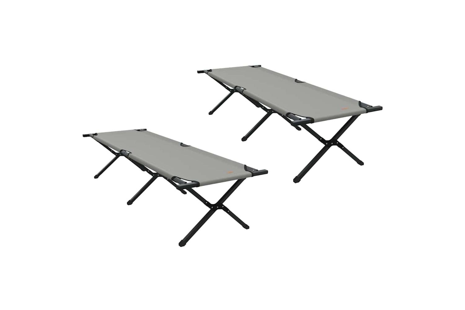 Vidaxl Folding Camping Bed 2 Pcs Grey 193 X 69 X 45 Cm Oxford Fabric