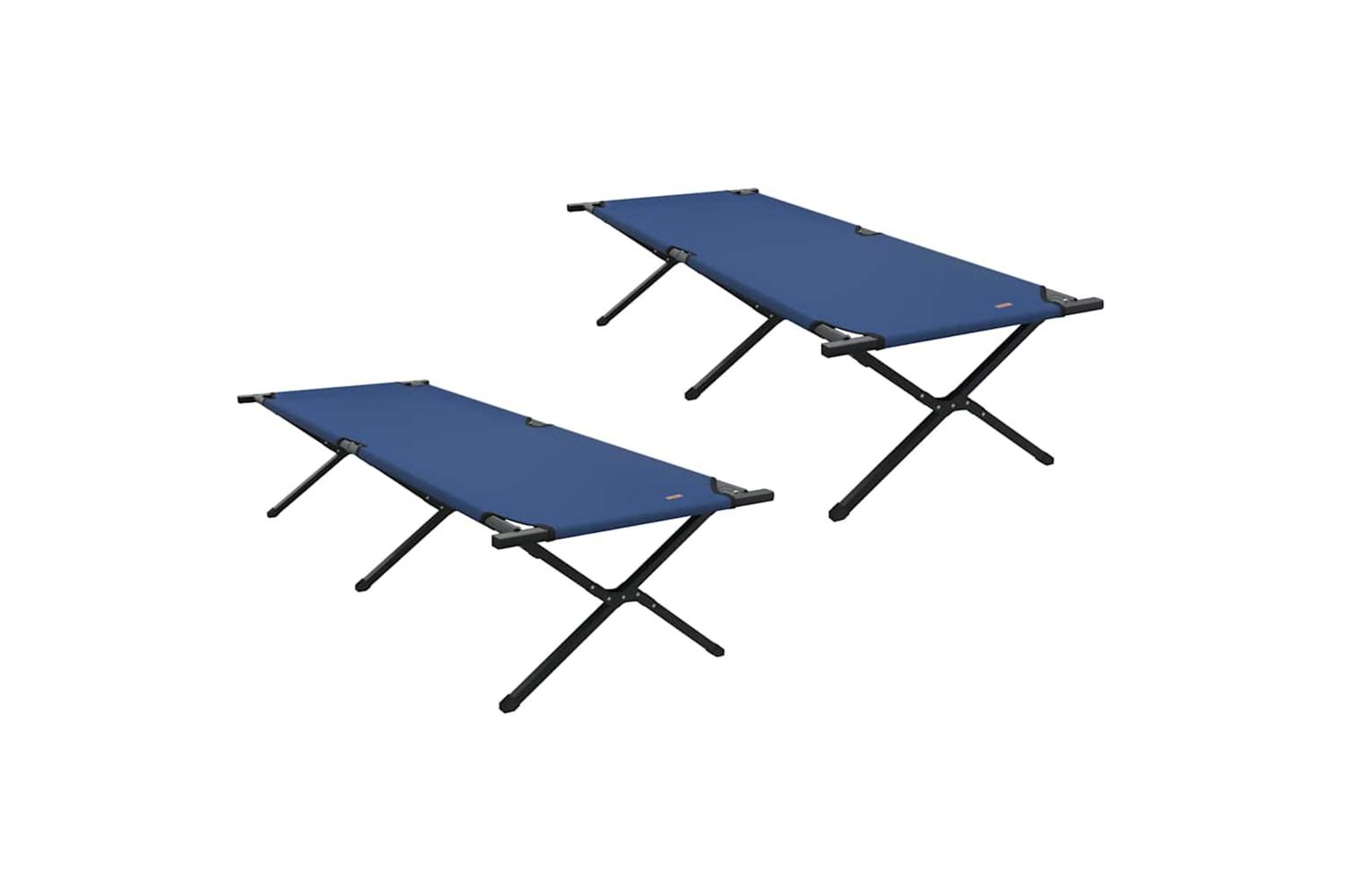 Vidaxl Folding Camping Bed 2 Pcs Blue 210 X 80 X 46 Cm Oxford Fabric