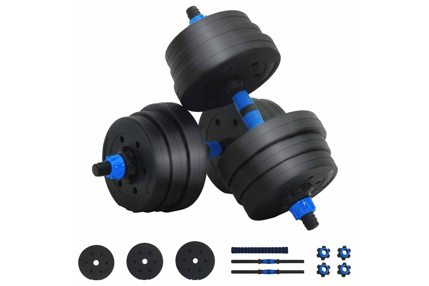 Vidaxl 2-in-1 Dumbbell Set Black And Blue 121 X 19.5 X 19.5 Cm