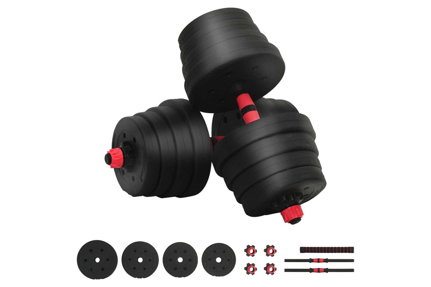 Vidaxl 2-in-1 Dumbbell Set Black And Red 121 X 19.5 X 19.5 Cm