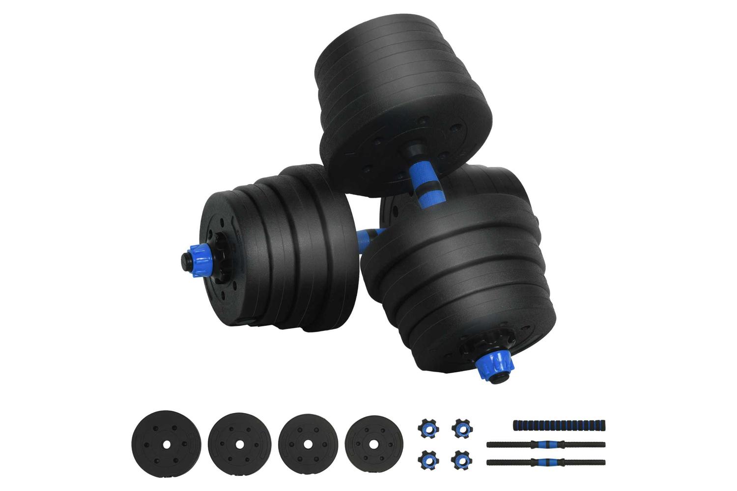 Vidaxl 2-in-1 Dumbbell Set Black And Blue 121 X 19.5 X 19.5 Cm
