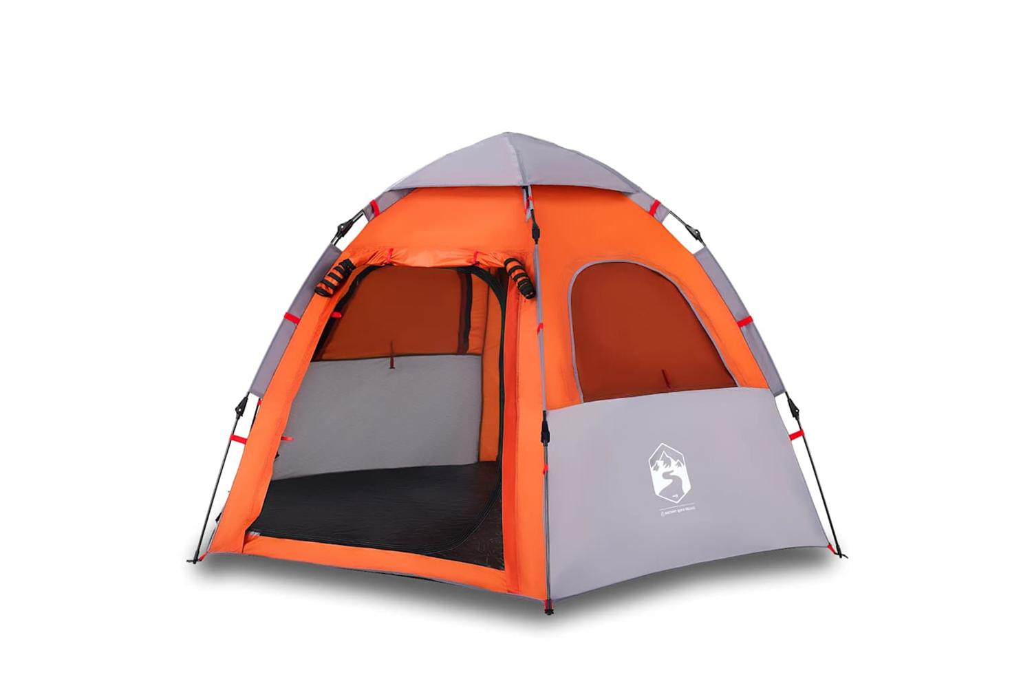 Vidaxl Camping Tent Cabin 4-person Grey And Orange Quick Release