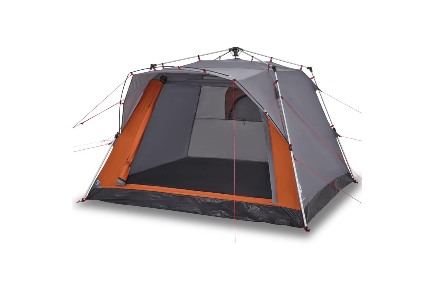 Vidaxl Camping Tent Cabin 4-person Grey And Orange Quick Release