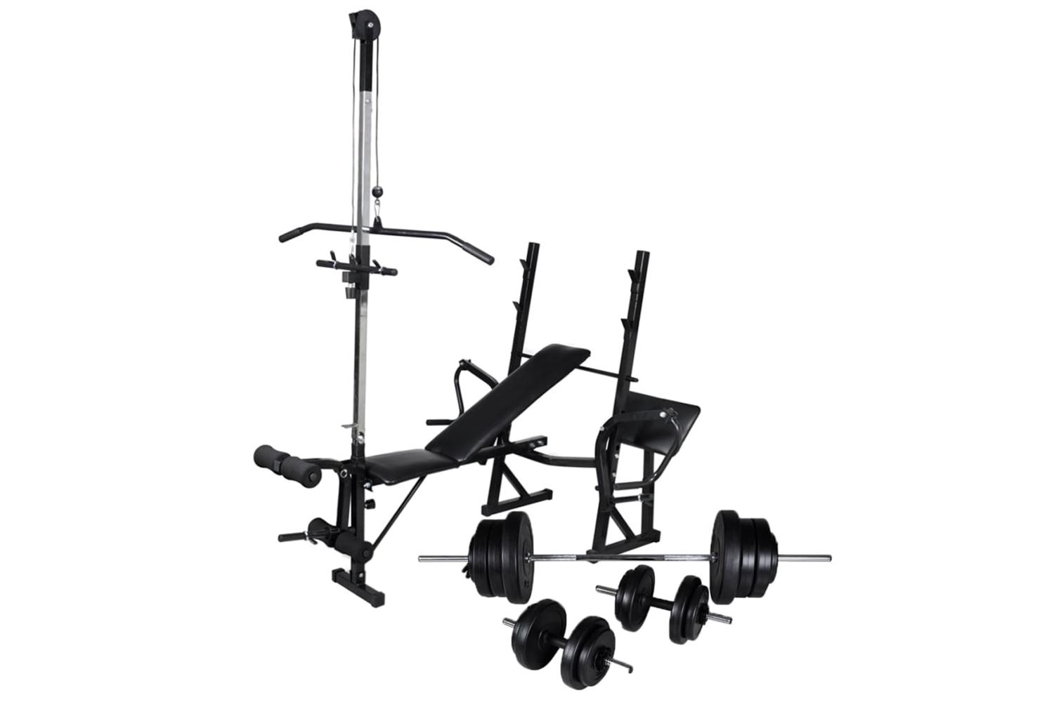 Vidaxl Workout Bench With Weight Rack, Barbell And Dumbbell Set 60.5kg