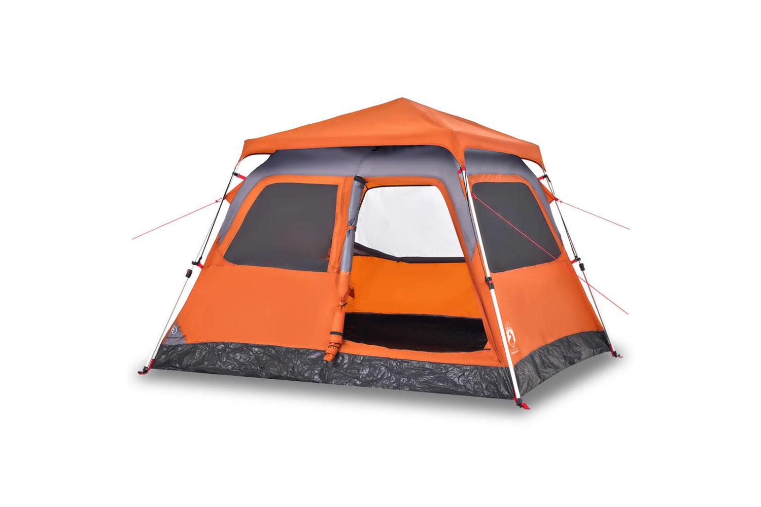 Vidaxl Camping Tent Dome 4-person Grey And Orange Quick Release