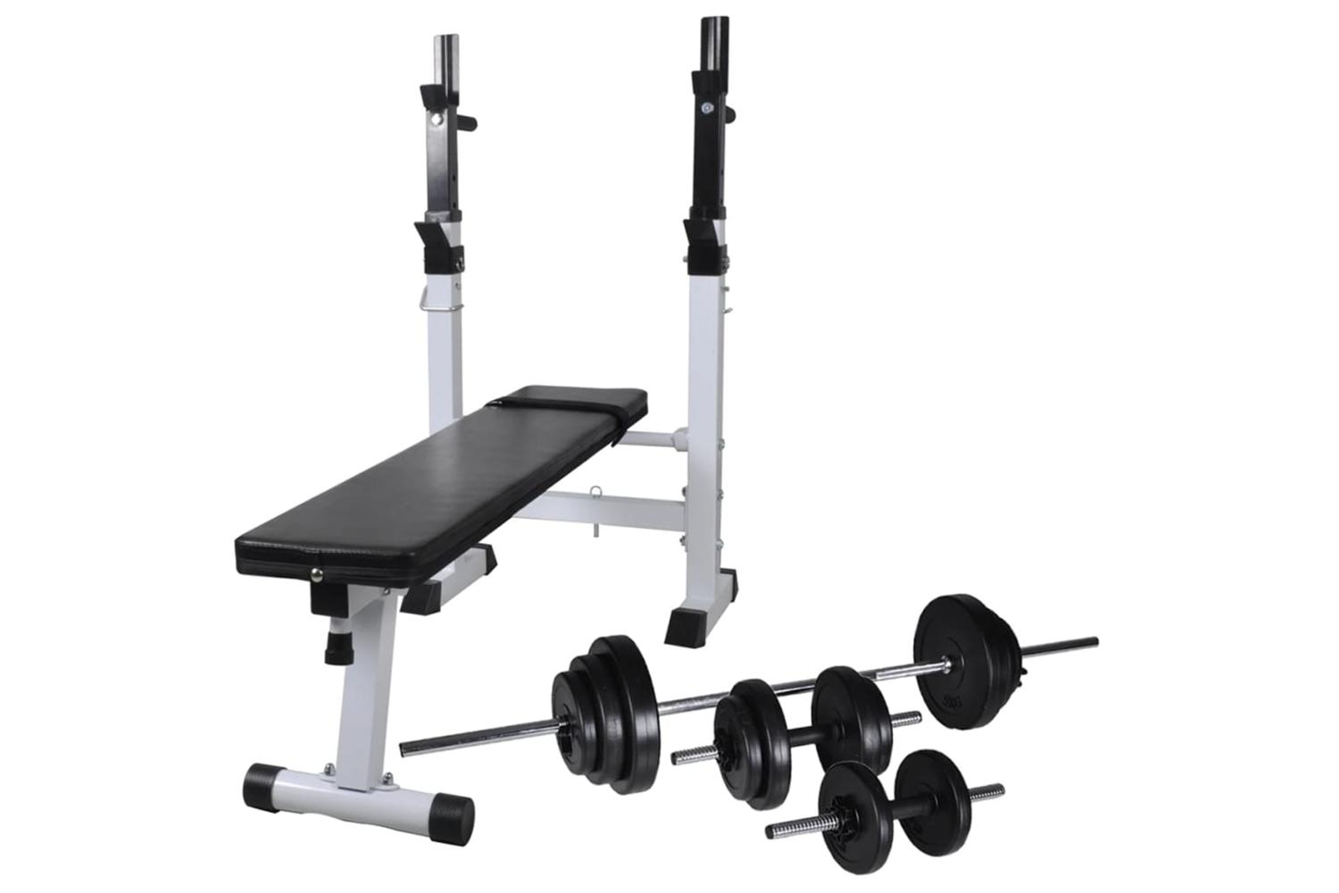 Vidaxl Workout Bench With Weight Rack, Barbell And Dumbbell Set 30.5kg