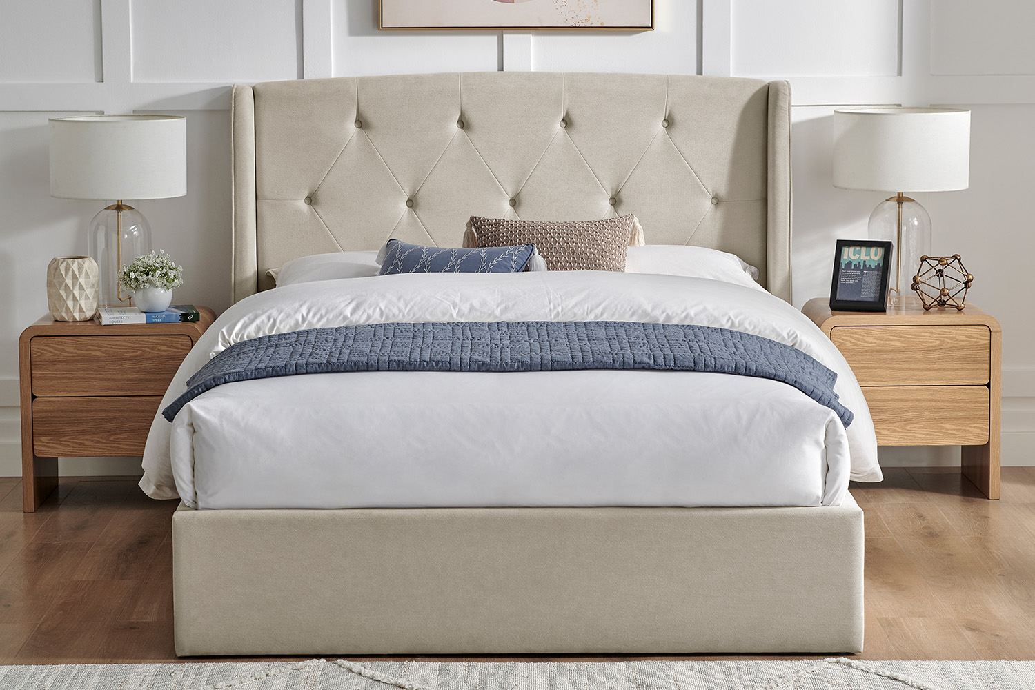 Emilia Winged Ottoman Bed Frame | King | 5ft | Natural