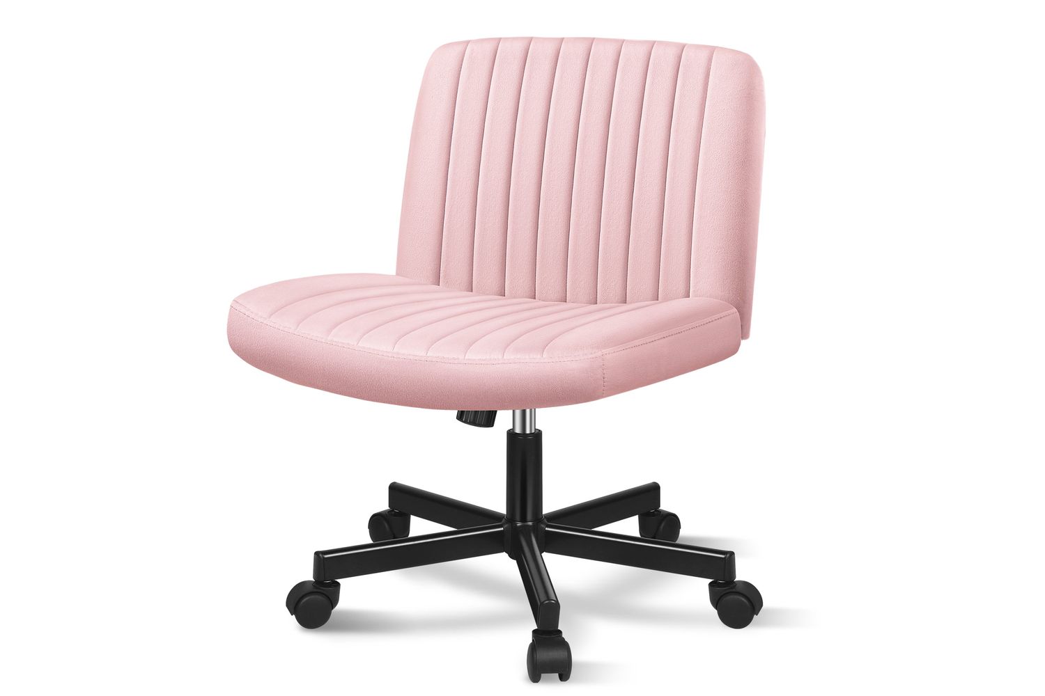 Alfordson Cross Legged Office Desk Chair | Velvet Pink | Height Adjustable