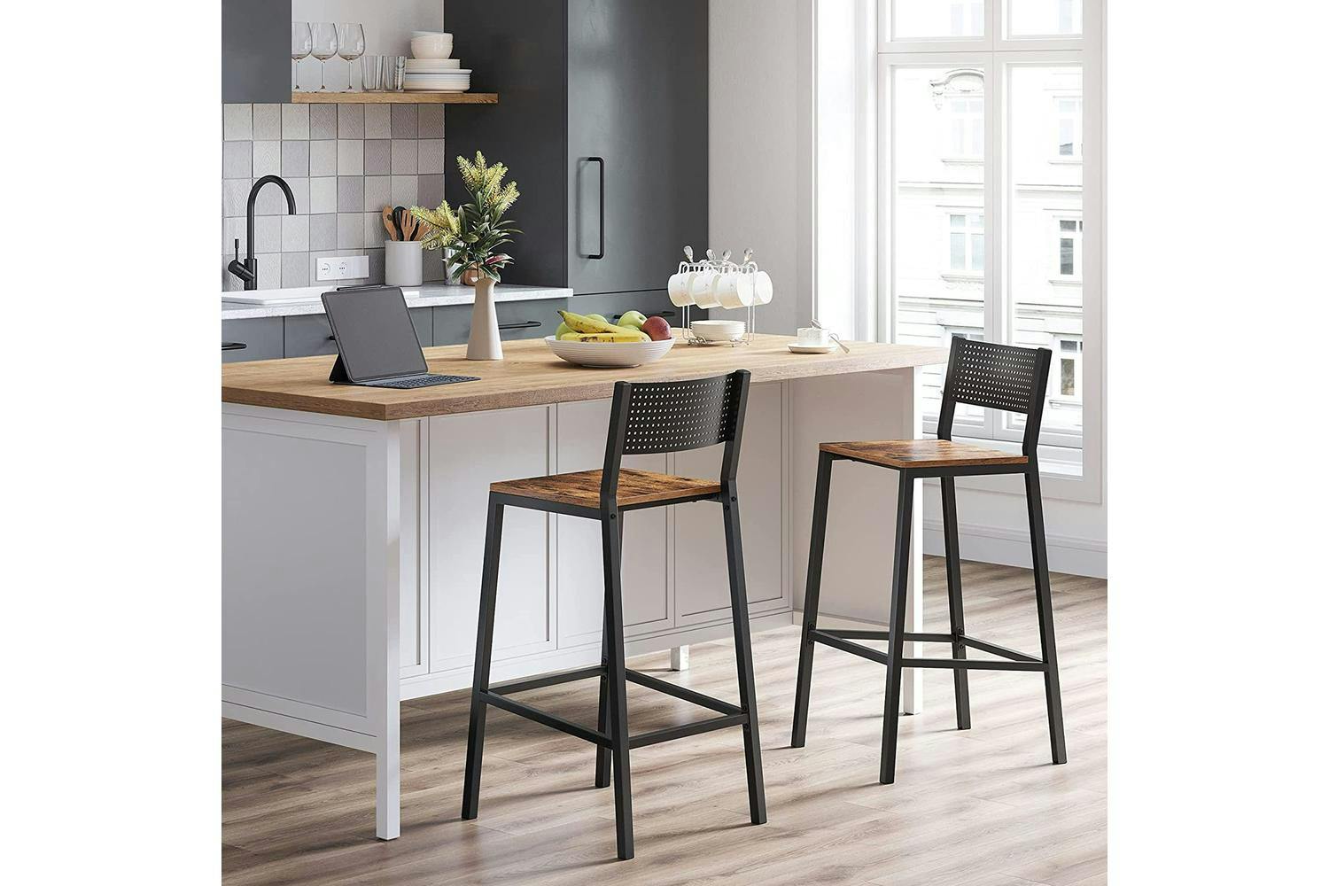 Vasagle Bar Stool | Particleboard And Steel | Rustic Brown And Black | 43.1 X 50.7 X 97.2 Cm
