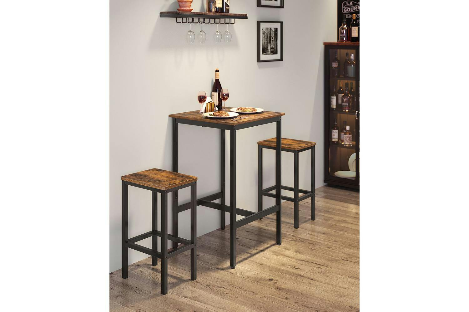 Vasagle Bar Table Set | Wood Chipboard & Steel | Vintage Brown/black | 60 X 60 X 90 Cm