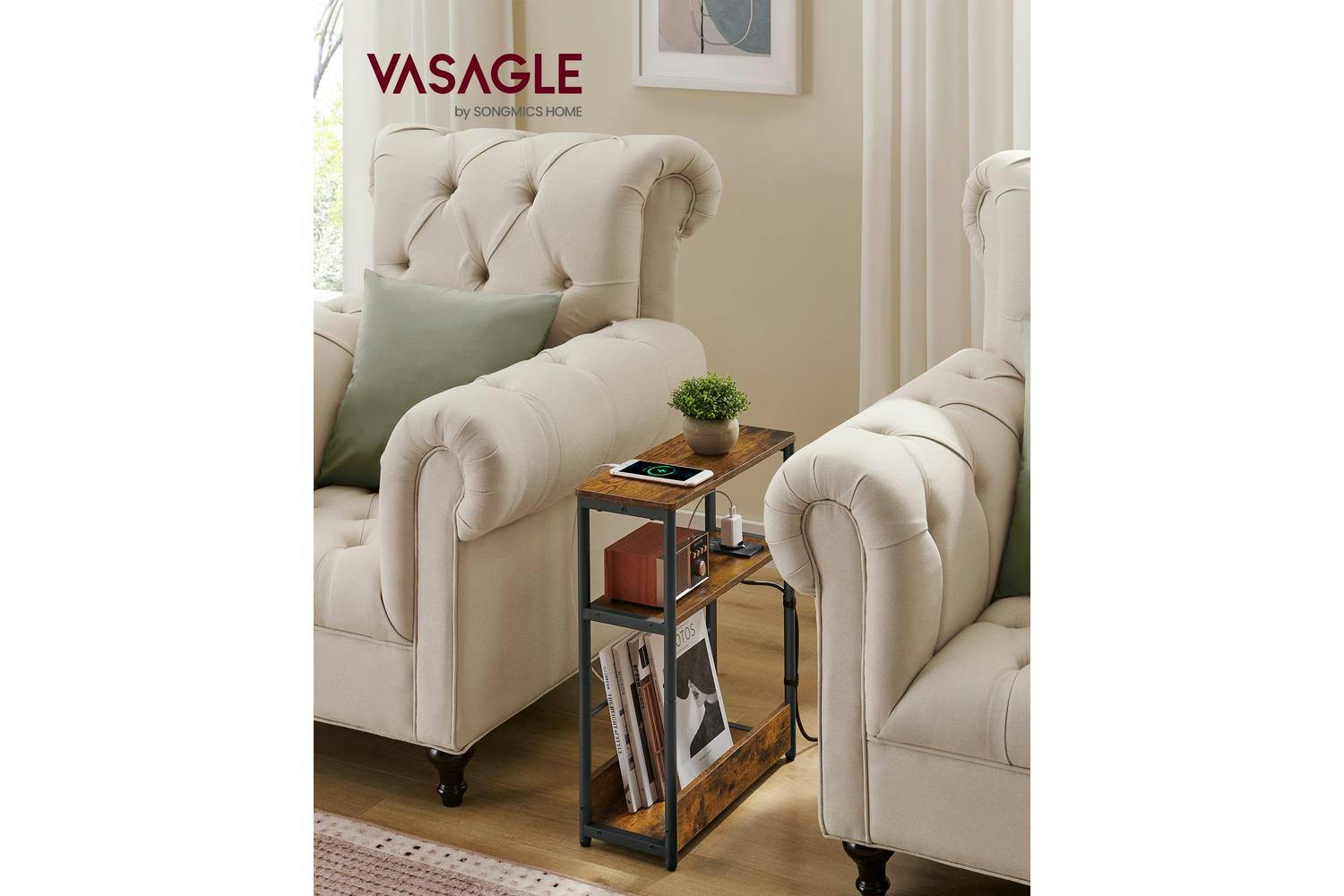 Vasagle End Table | Side Table | Chipboard And Steel | 18 X 45 X 58 Cm