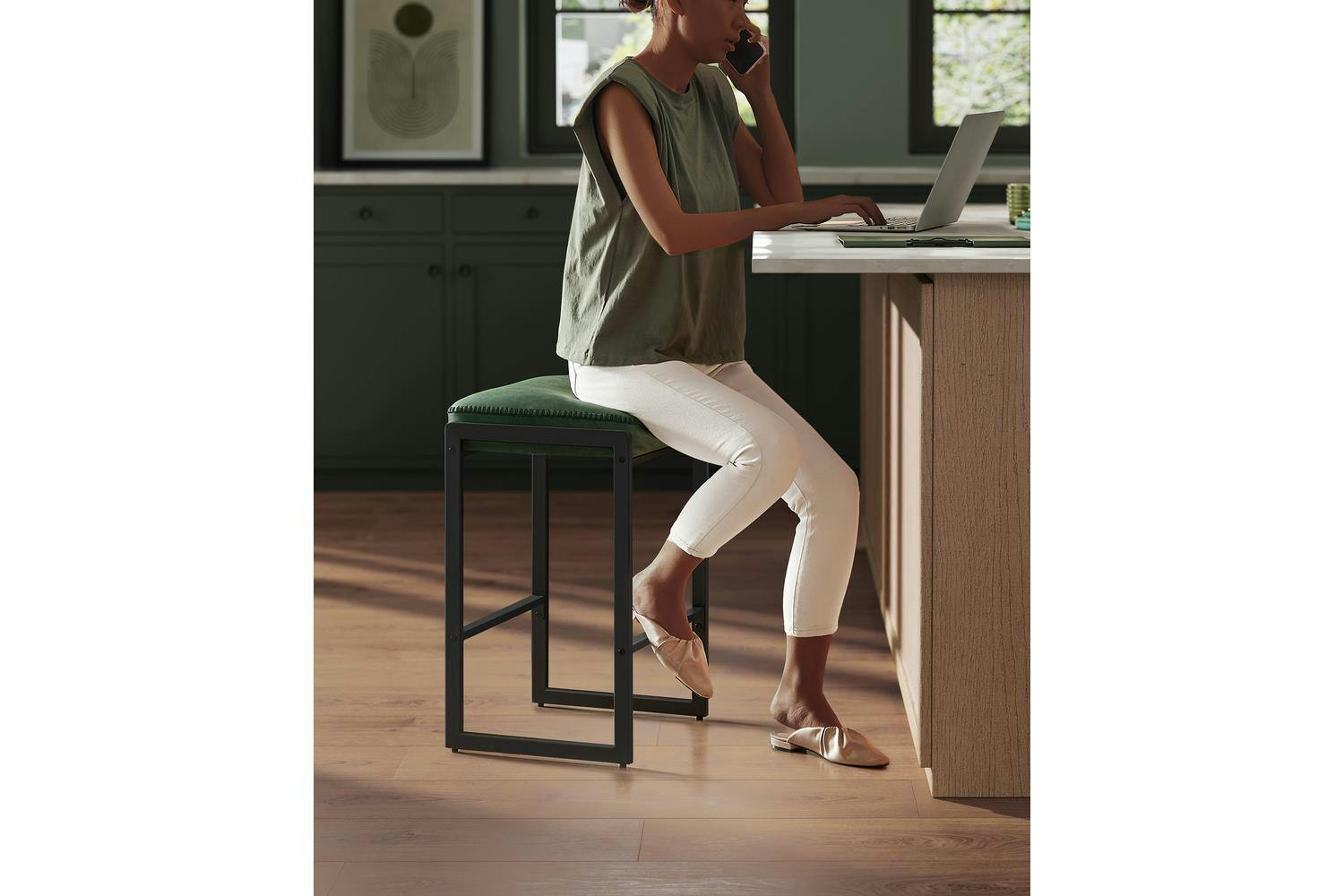 Vasagle Bar Stools | Synthetic Leather | Forest Green | Set Of 2