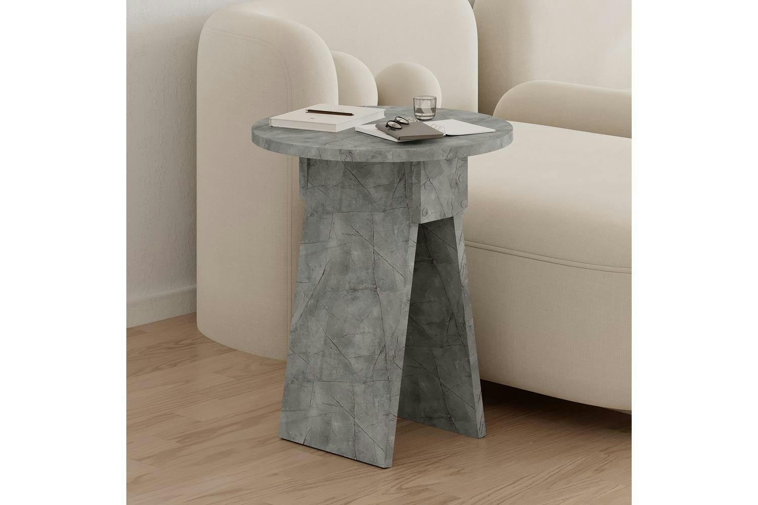 Decortie Modern Chen Side Table | Side Table | Gold Marble Effect | 42x42x50cm