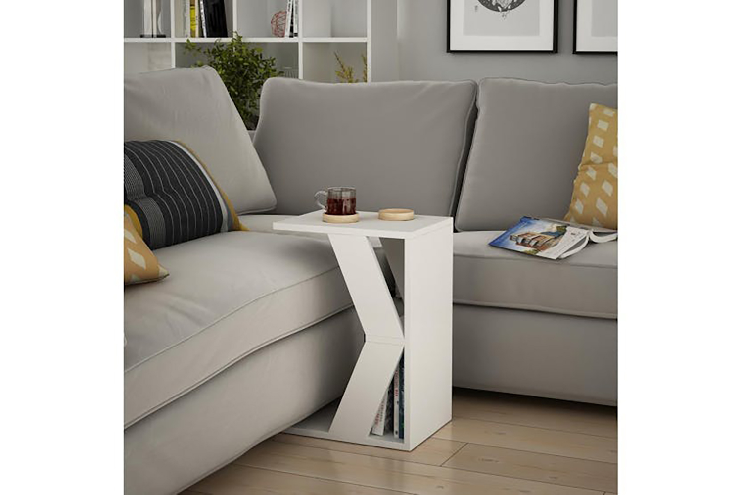 Decortie Naze Modern C-shaped Side Table | Side Table | Engineered Wood | White | 57cm