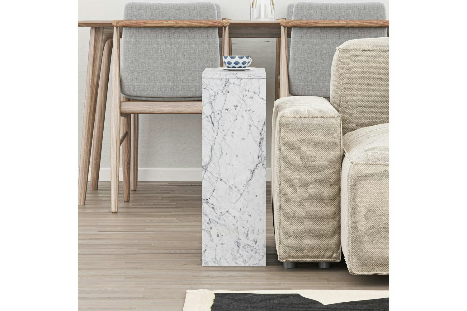 Decortie Simpi Modern Side End Table | Side Table | White Marble Effect | 60cm