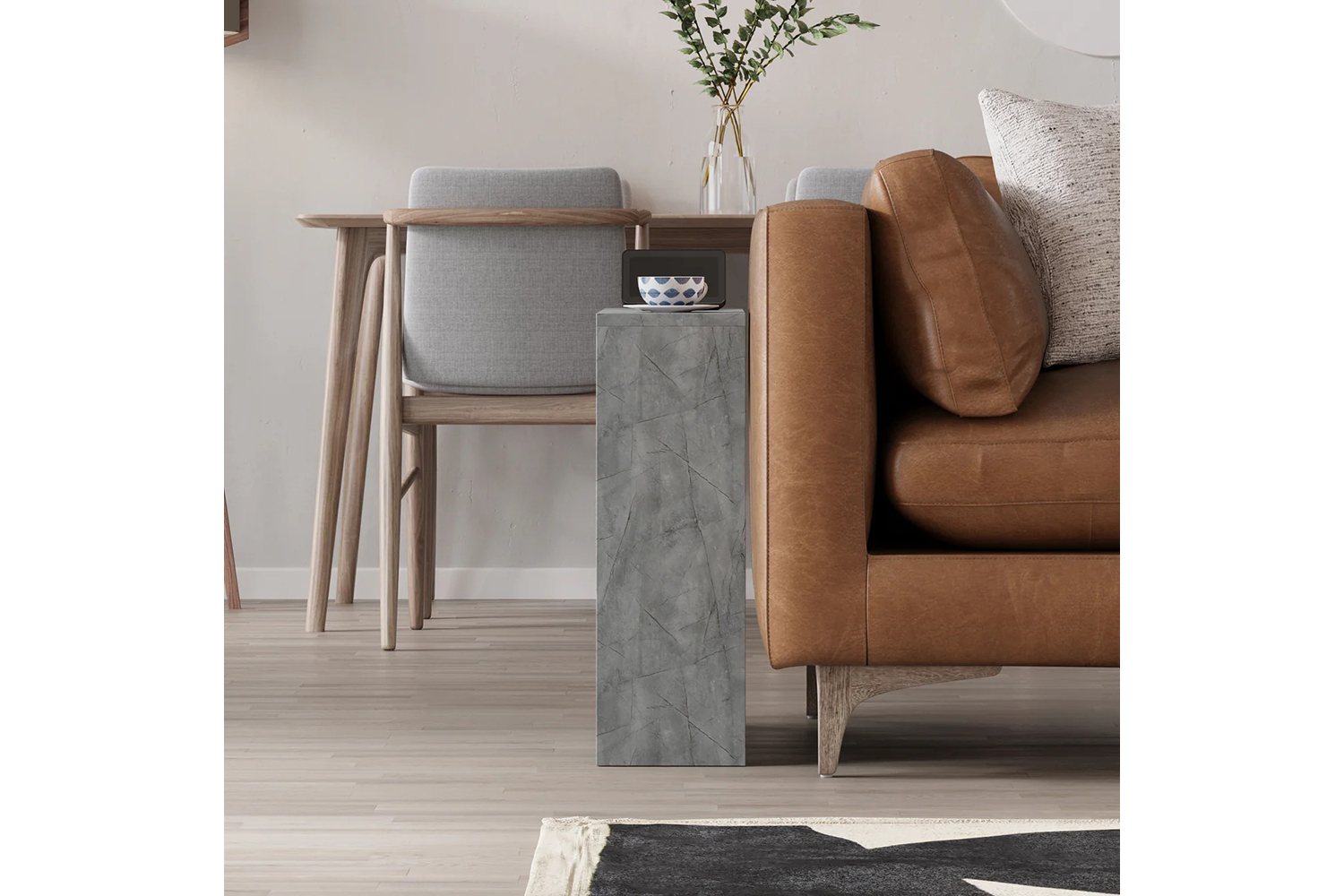 Decortie Simpi Modern Side End Table | Side Table | Gold Marble Effect | 60cm