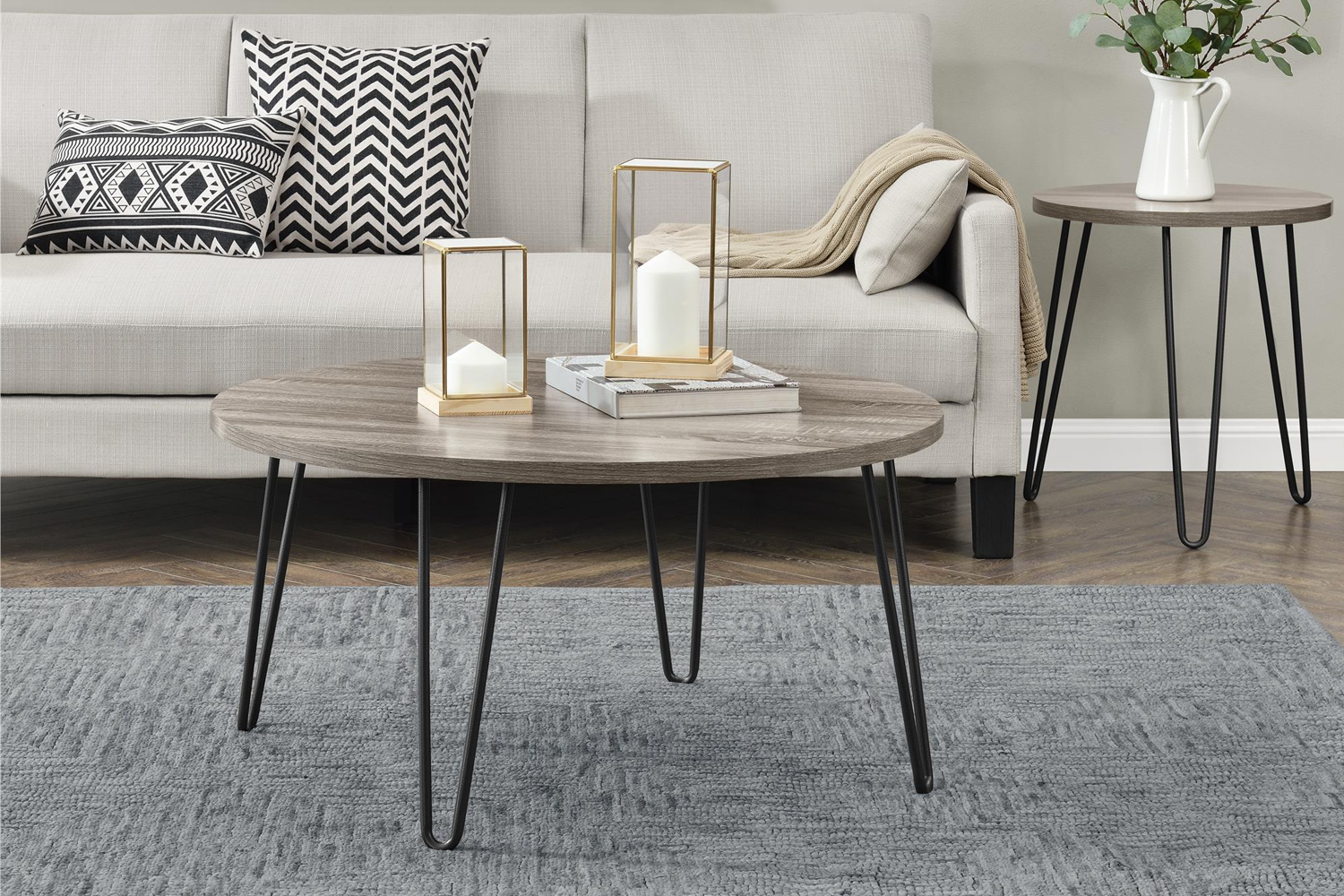 Dorel Owen Retro Round Coffee Table | Grey Oak