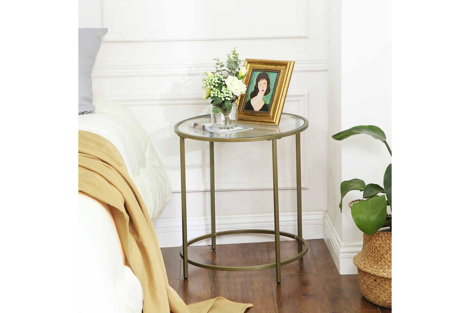 Vasagle Side Table | Steel And Tempered Glass | 50 X 55 Cm