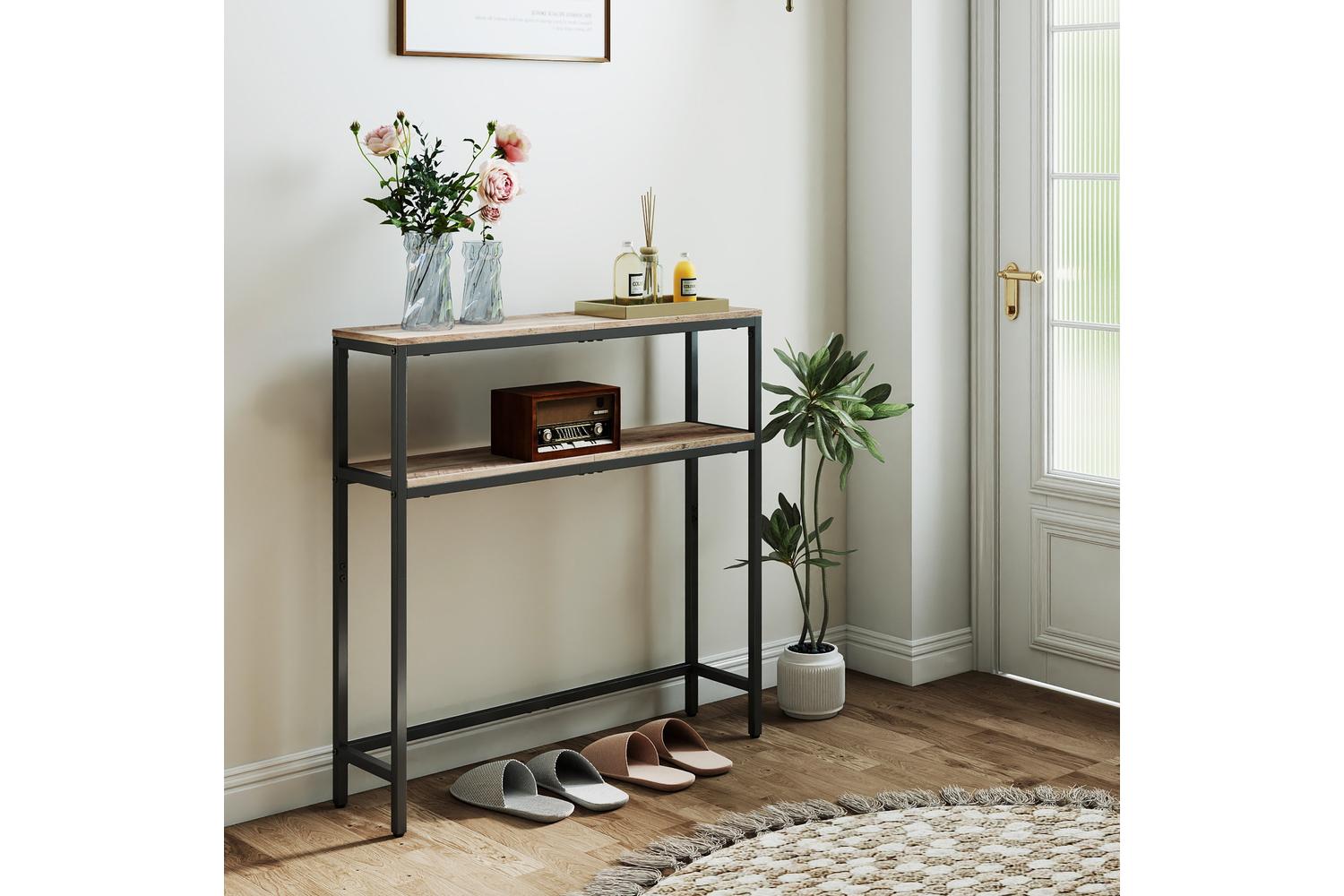 Vasagle Console Table | Modern Black Frame | Heather Greige Shelves | 80cm