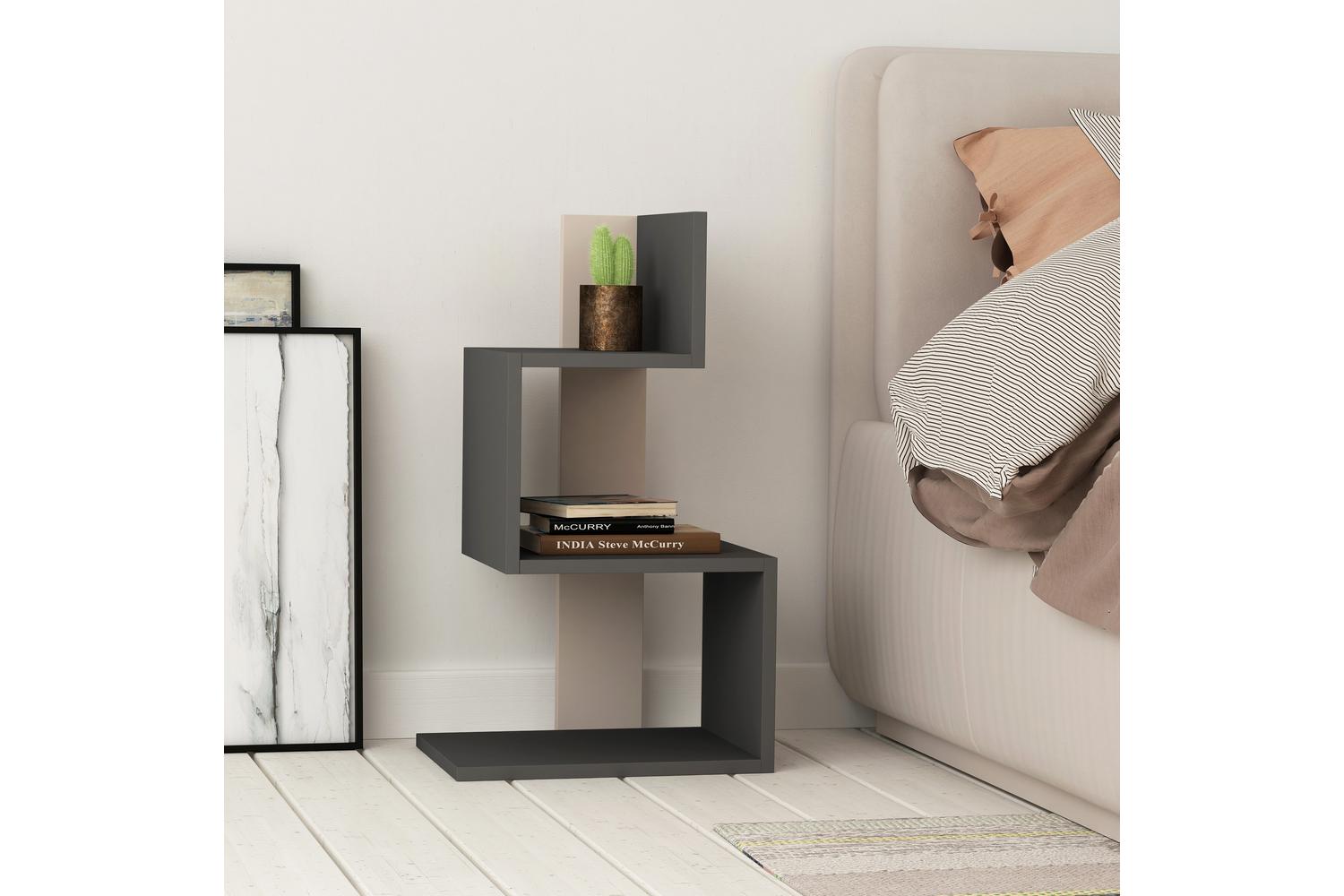 Decortie Rosie 3 Tier Side Table | Modern Engineered Wood | Mocha Grey Anthracite Grey | 72cm