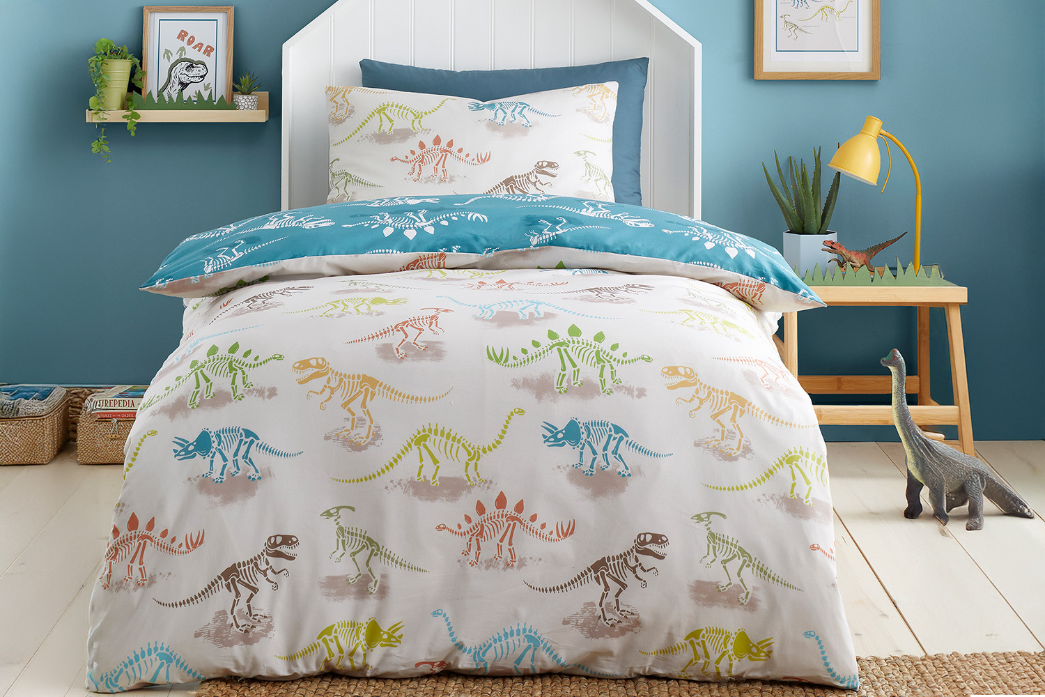 Bedlam | Skeleton Dino Duvet Cover Set | Multicolour | Double