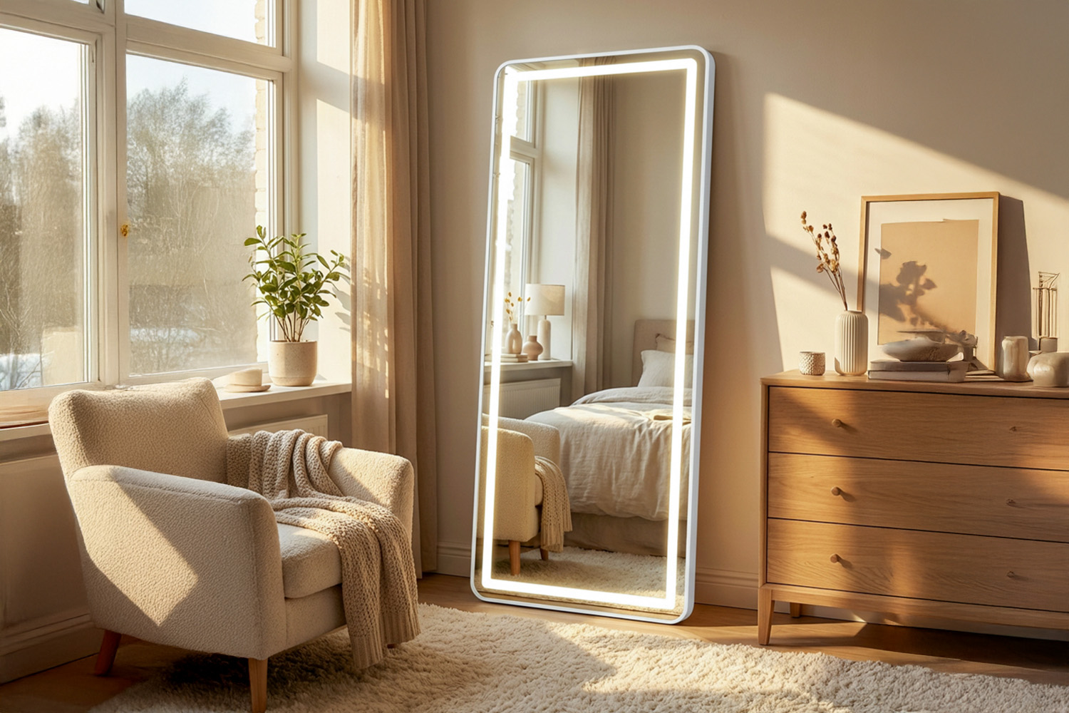 Modena LED Cheval Mirror | White | 50 x 160 cm