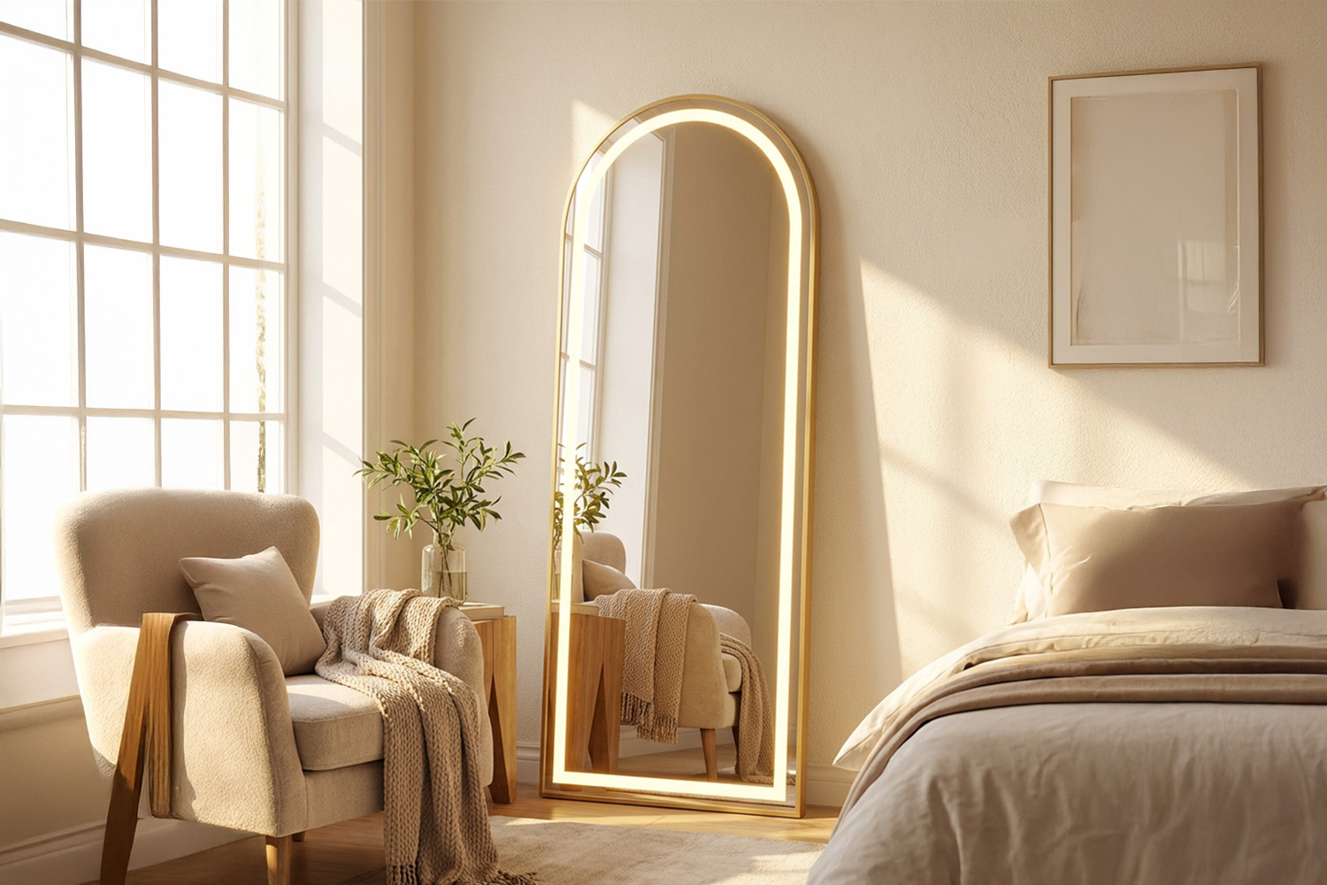 Modena LED Arched Mirror | Gold | 50 x 160 cm