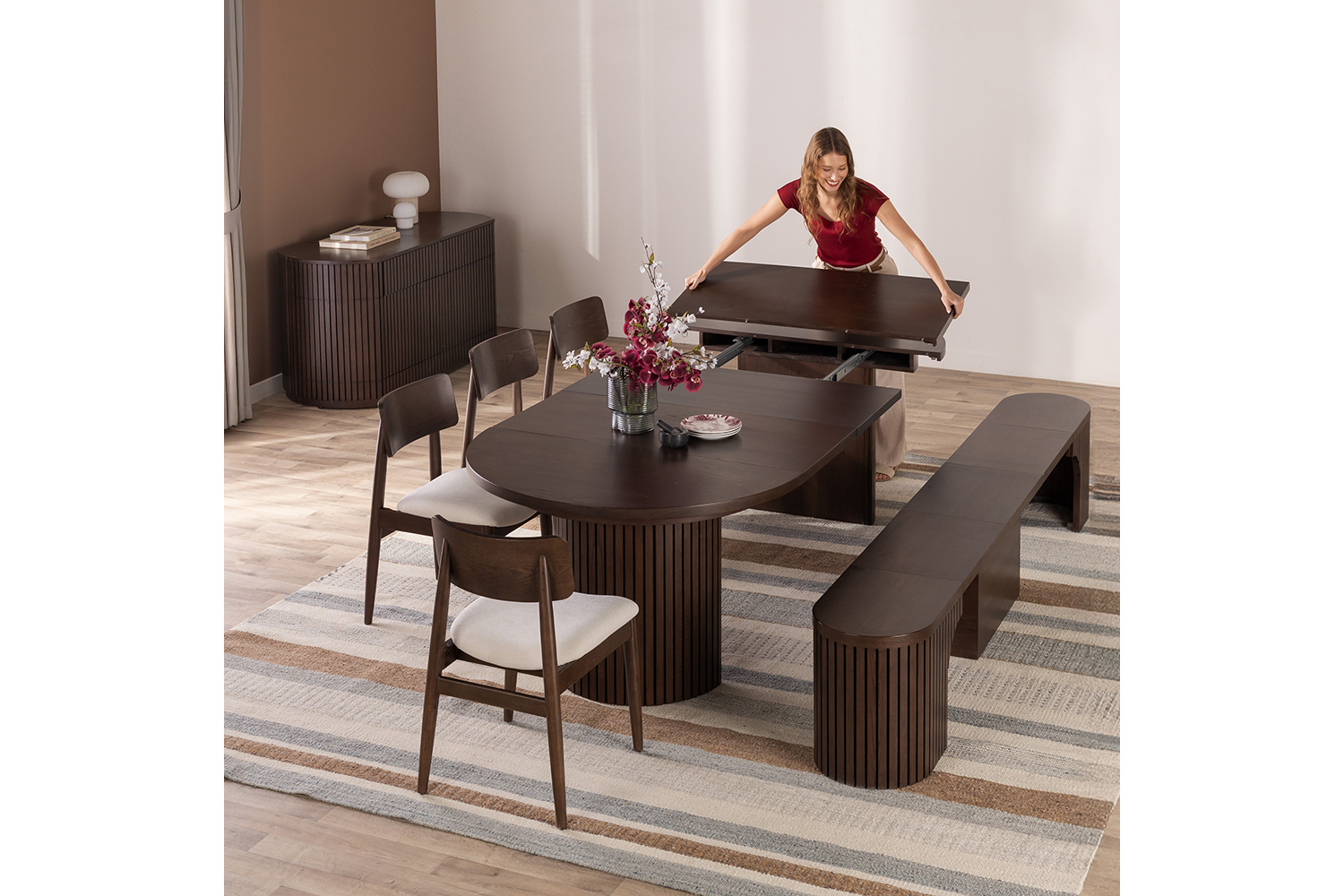 Transformer Round Extending Dining Table | Dark Walnut | Including 3 Panels