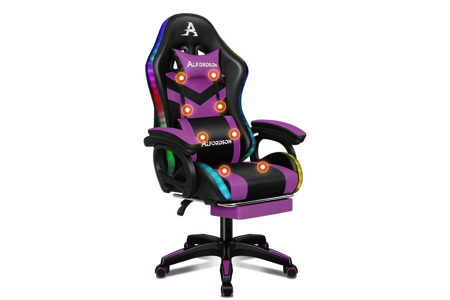 Alfordson LED Gaming Chair | Gaming Seat | Pu Leather | Purple