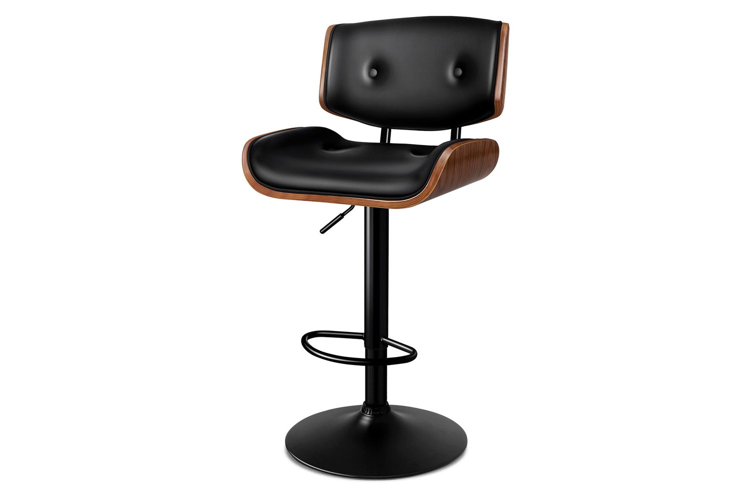 Alfordson Bar Stool | Wooden Swivel Pu Leather | Height Adjustable | Black